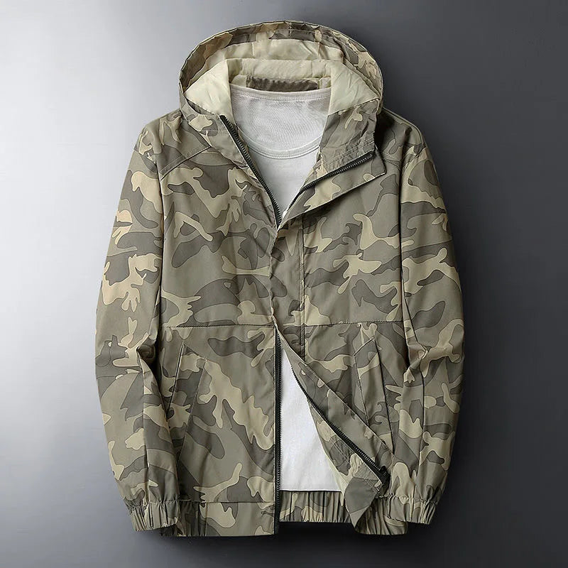 Camouflage Hættejakke til Mænd med Lynlåslukning
