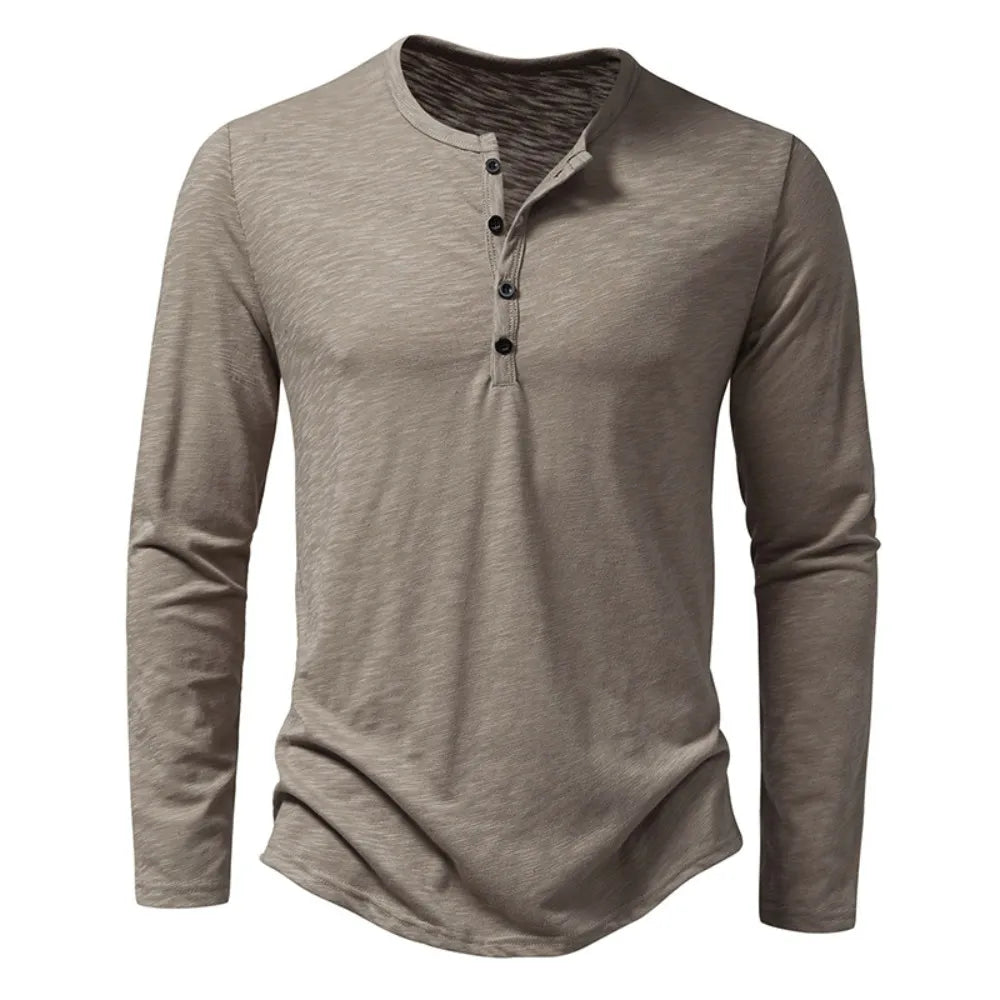 Langærmet Henley Shirt til Mænd med Knaplukning