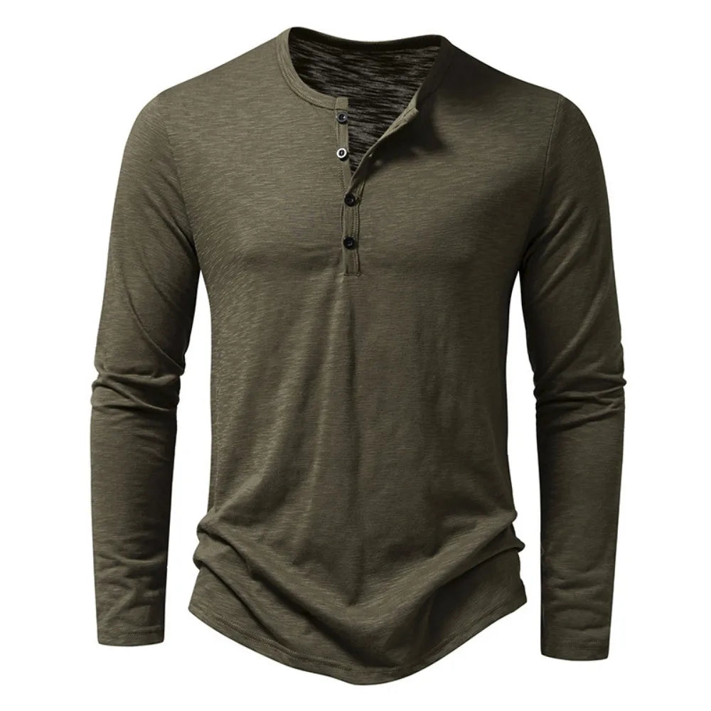 Langærmet Henley Shirt til Mænd med Knaplukning