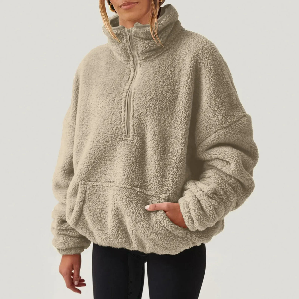 Half-Zip Fleece Sweater til Kvinder med Høj Krave