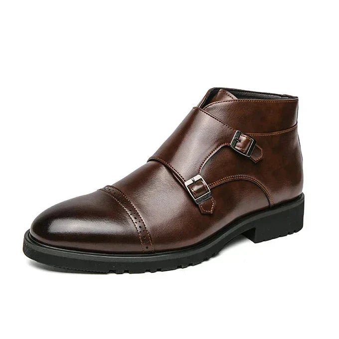 Parker | Botas de cano curto em couro sintético com fivela dupla monk