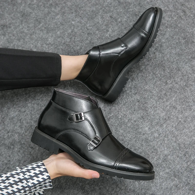 Parker | Ankle boots in faux leather with double monk strap