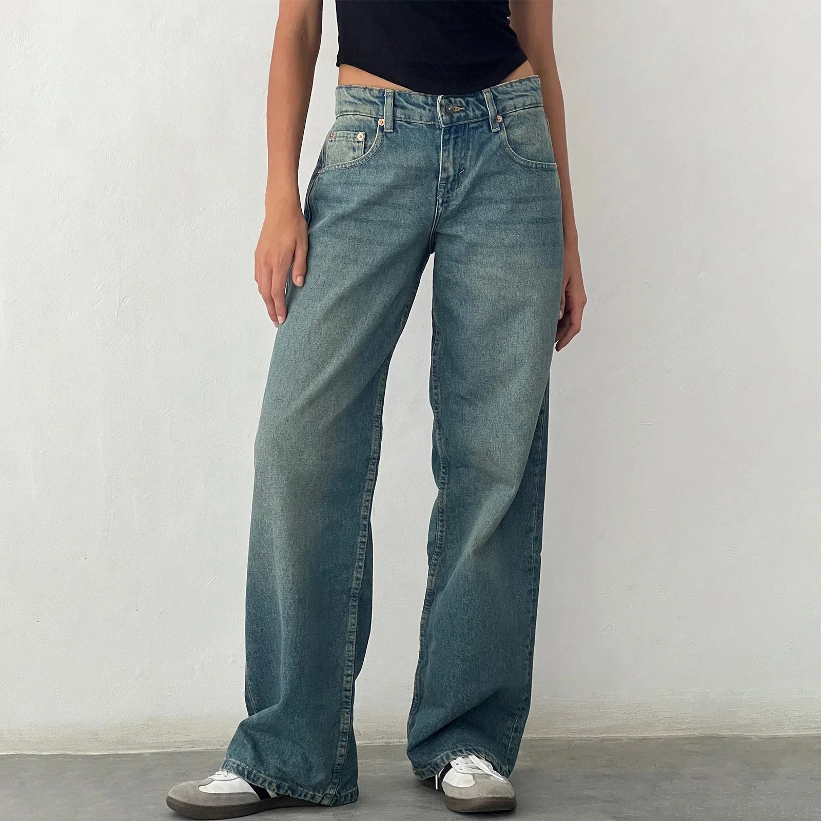 Lavtaljede baggy široké džíny pro ženy | Vintage denimové kalhoty s volným střihem a streetwear vzhledem | Odolná kvalita