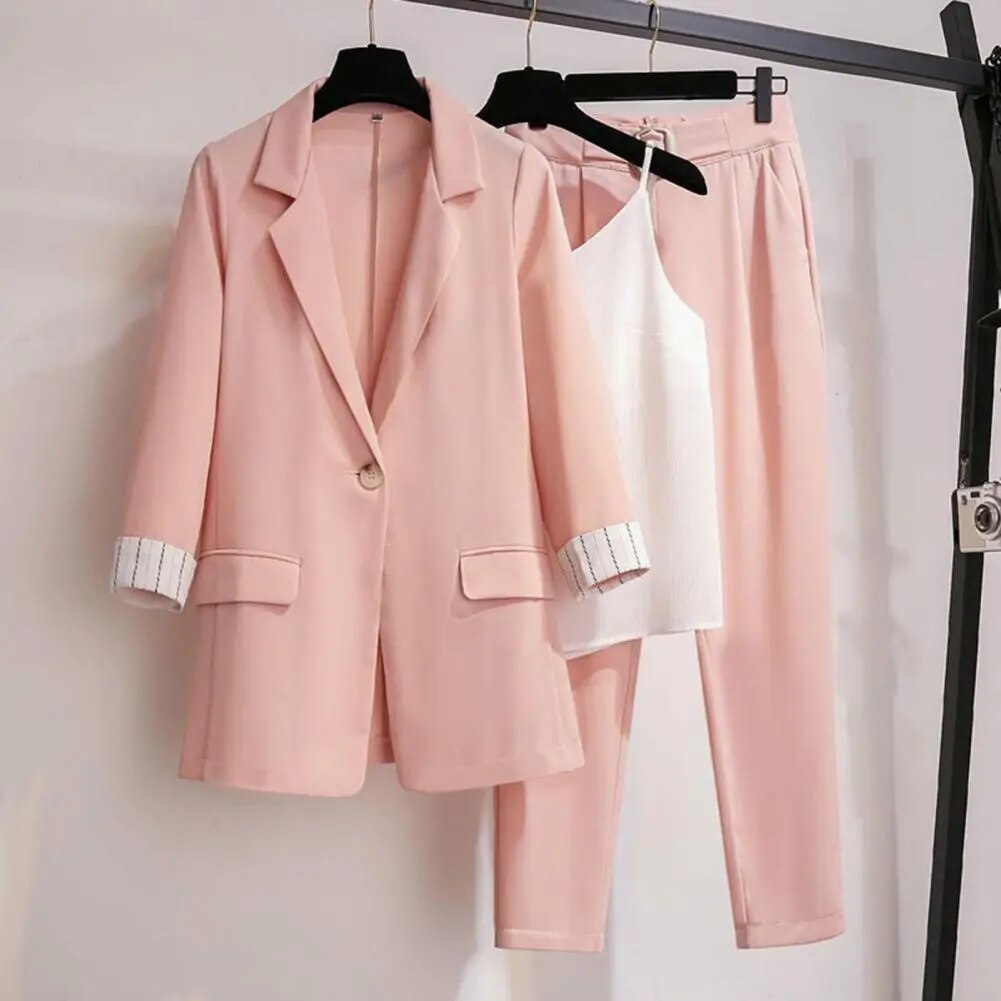 3-delt sæt til damer med blazer, ærmeløs top og bukser | Stilrent og formelt sæt til arbejde og festlige anledninger