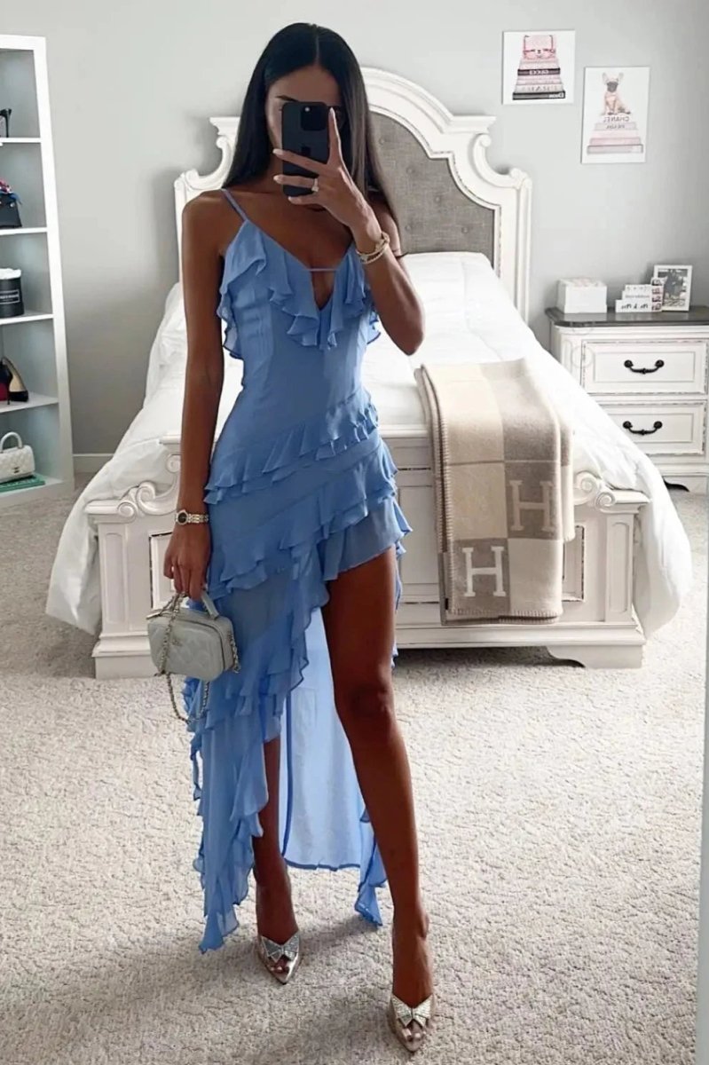 Aiah | Flæset Asymmetric Spaghetti Strap Dress