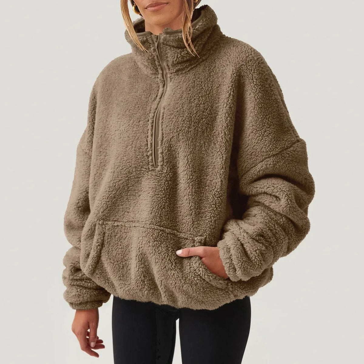 Half-Zip Fleece Sweater til Kvinder med Høj Krave