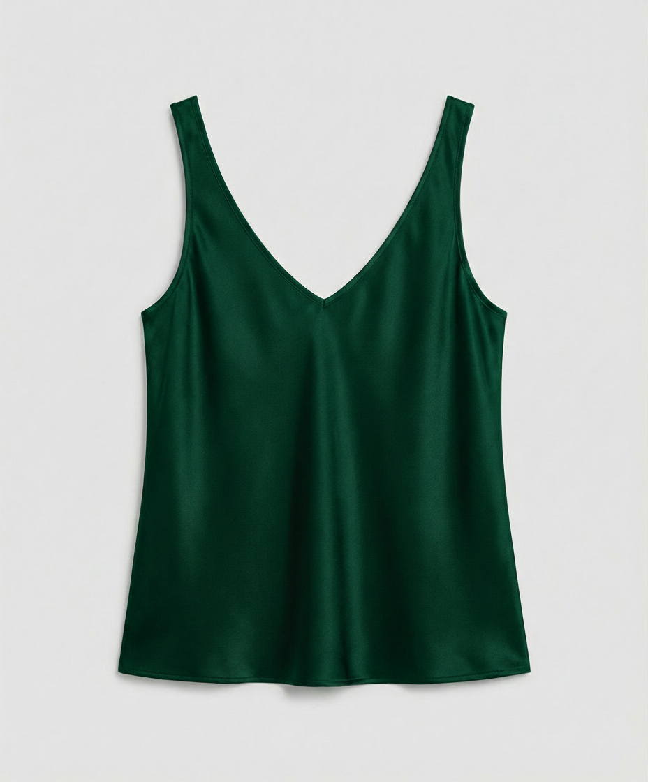 Elegant Satin Cami Top til Damer – V-Hals med Brede Stropper & Silkeblødt Look