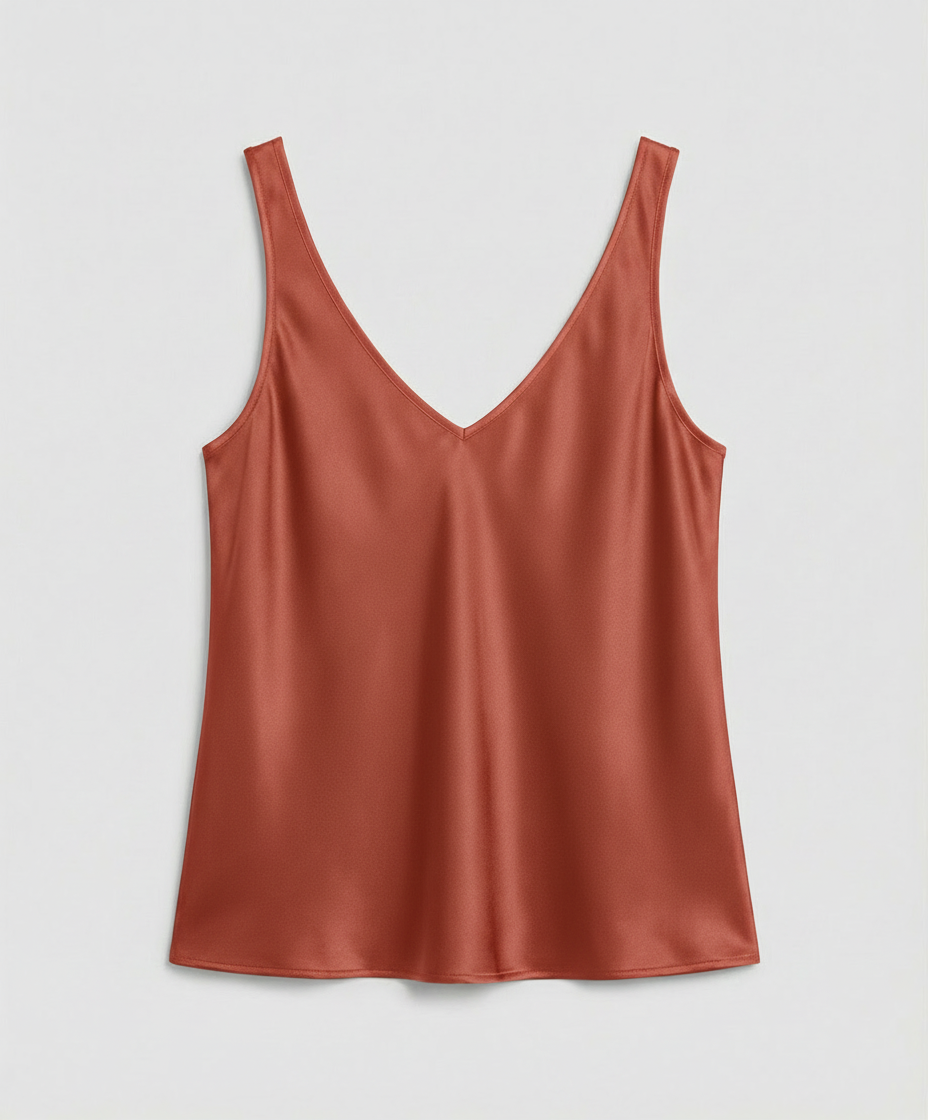 Elegant Satin Cami Top til Damer – V-Hals med Brede Stropper & Silkeblødt Look