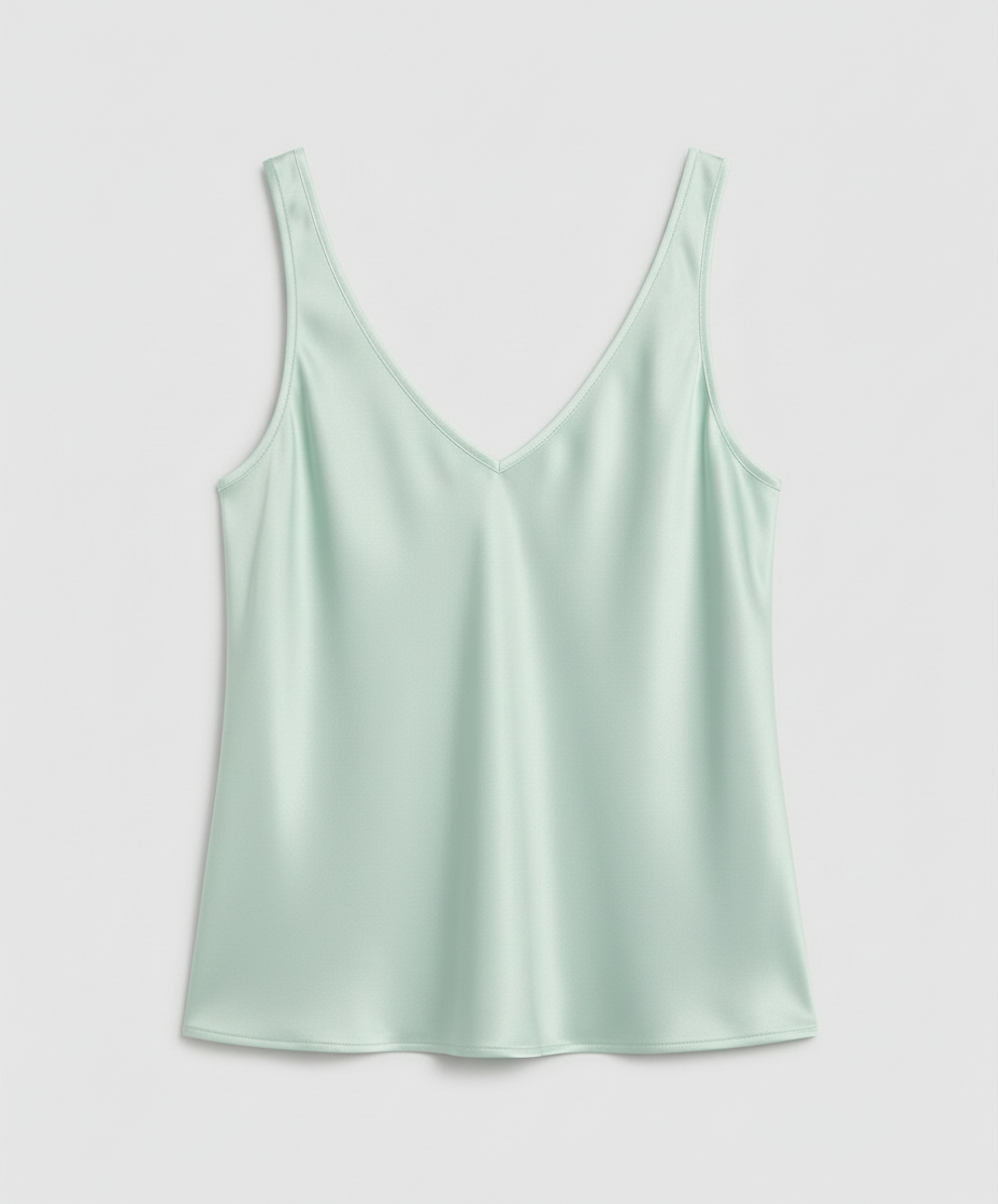 Elegant Satin Cami Top til Damer – V-Hals med Brede Stropper & Silkeblødt Look