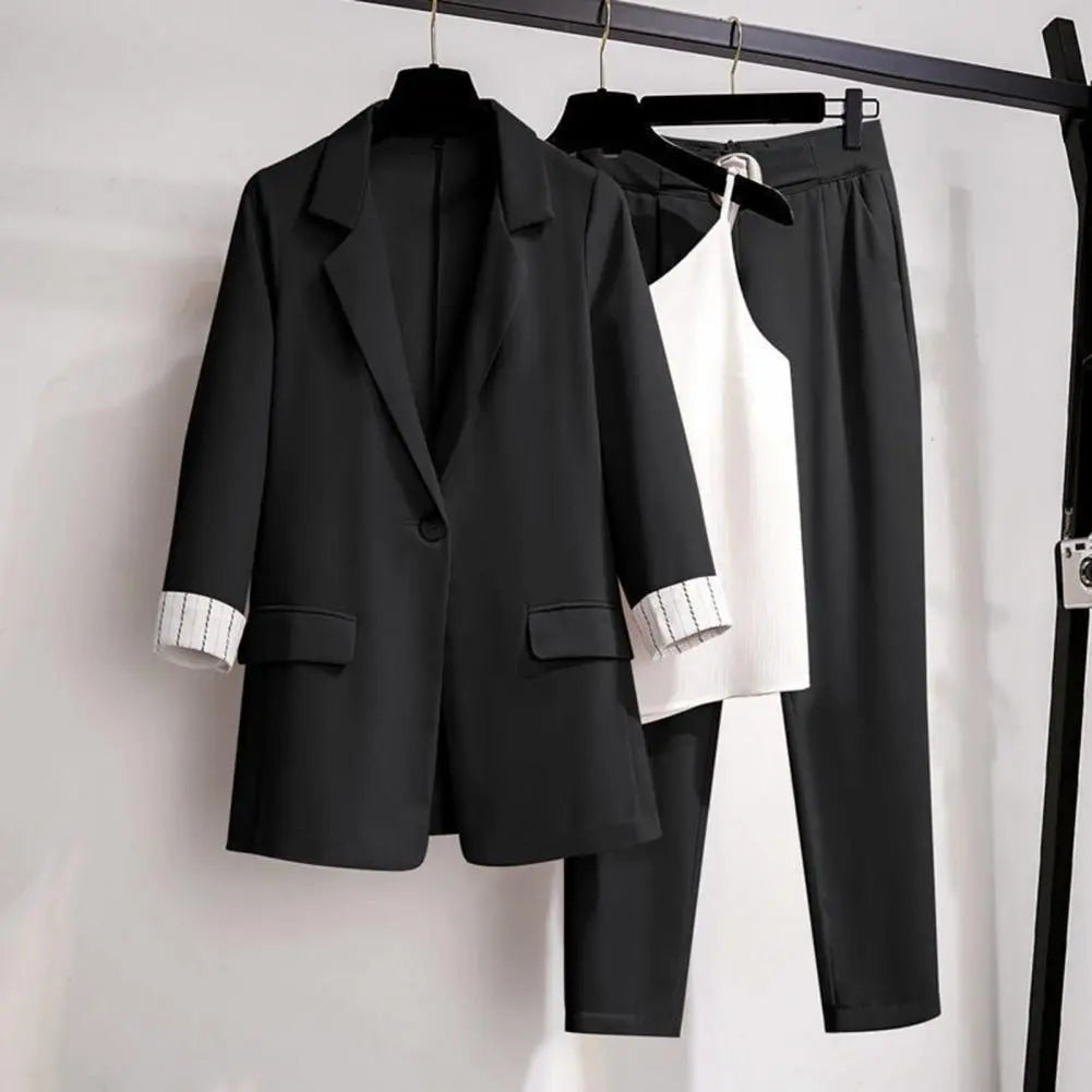 3-delt sæt til damer med blazer, ærmeløs top og bukser | Stilrent og formelt sæt til arbejde og festlige anledninger
