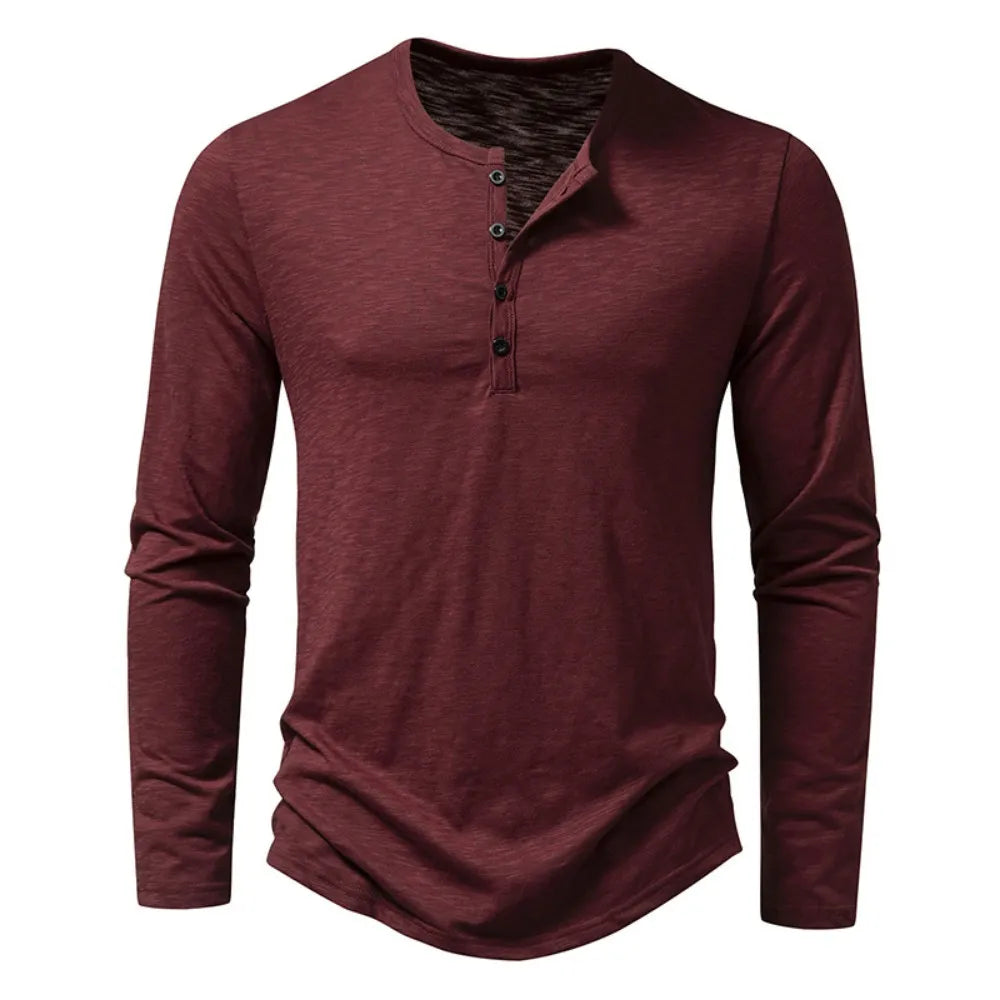 Langærmet Henley Shirt til Mænd med Knaplukning
