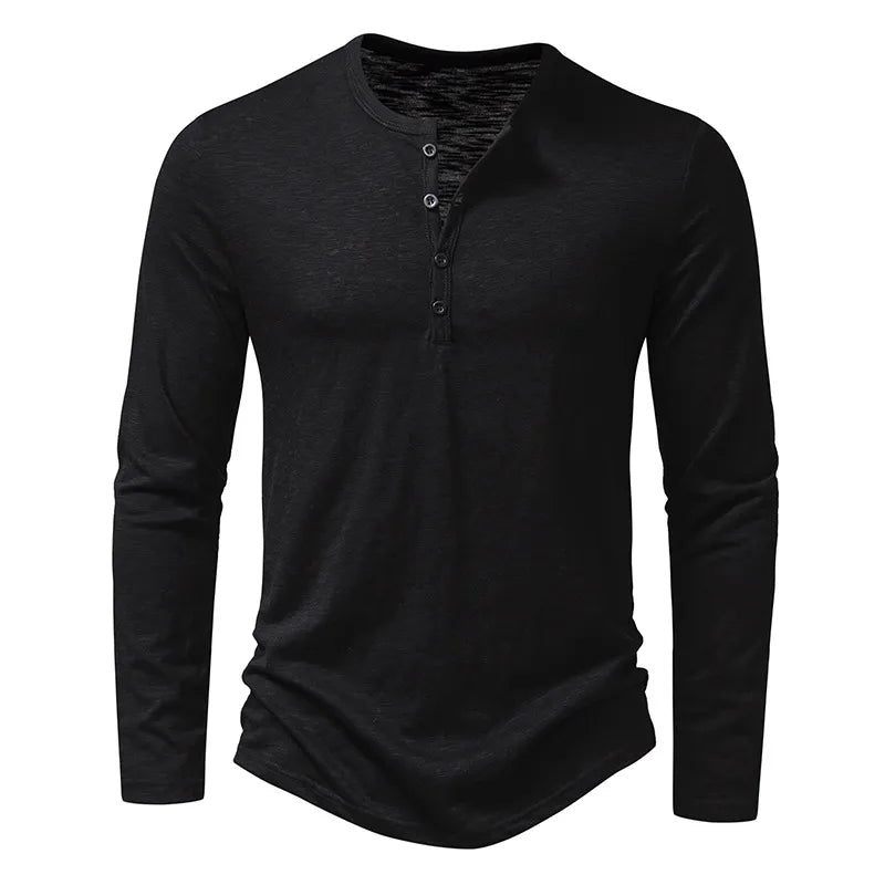 Langærmet Henley Shirt til Mænd med Knaplukning