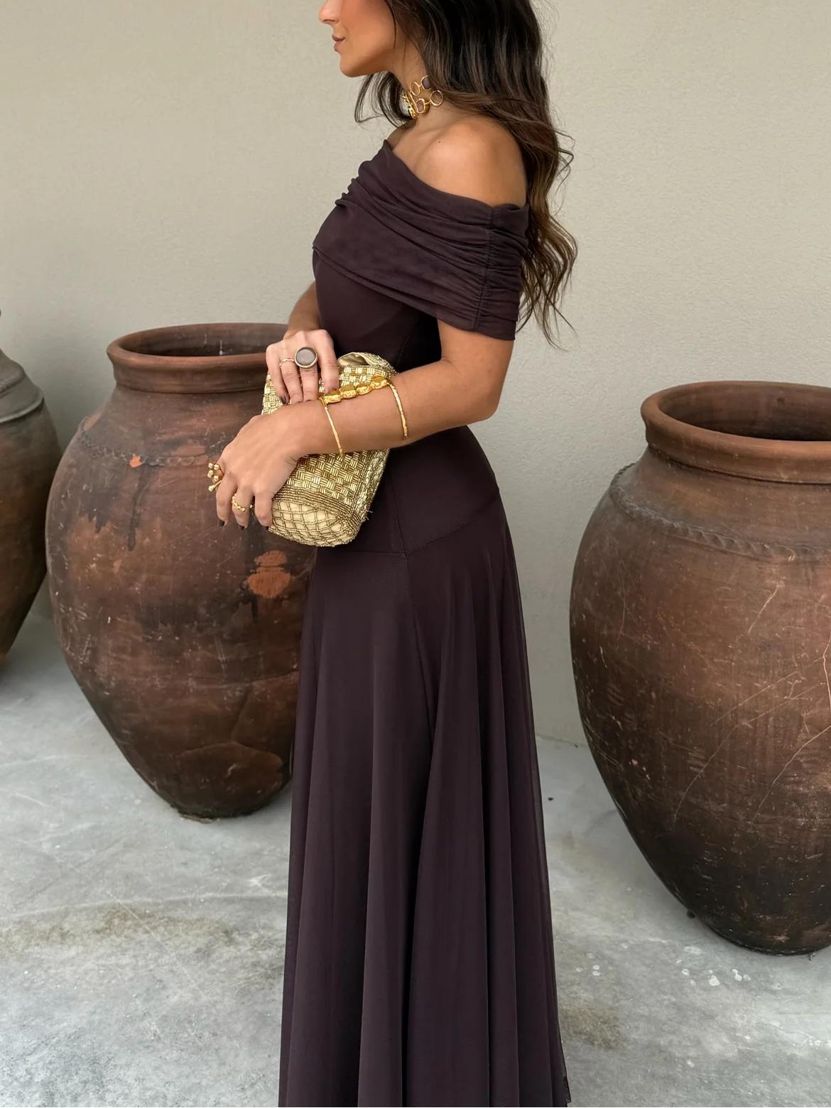 Vestido de ceremonia elegante Lang para mujer con capa de malla
