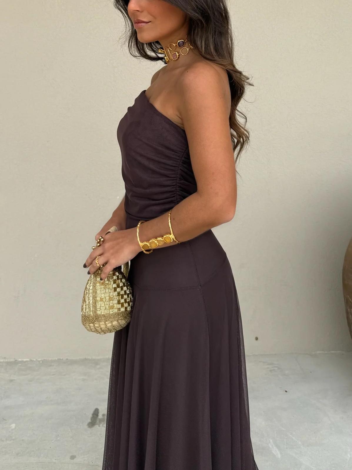 Vestido de ceremonia elegante Lang para mujer con capa de malla