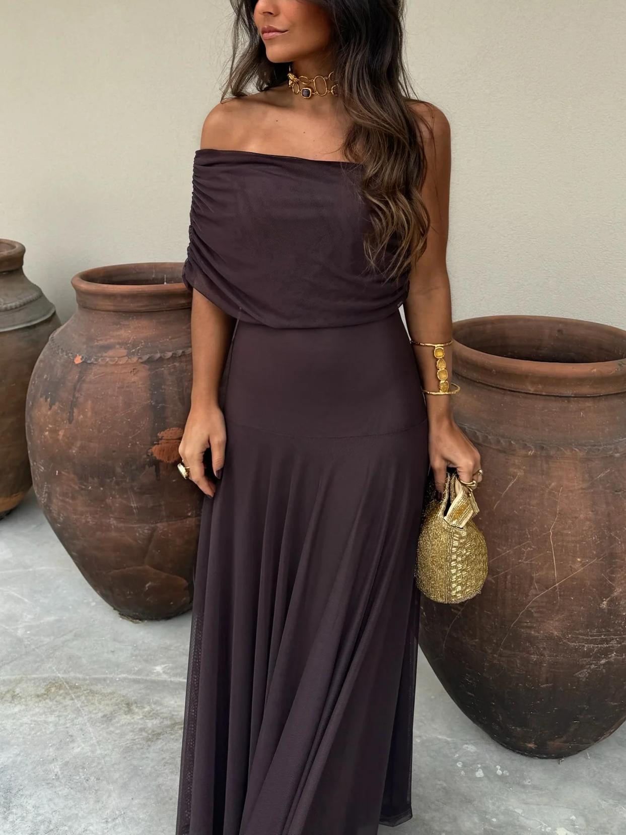 Vestido de ceremonia elegante Lang para mujer con capa de malla