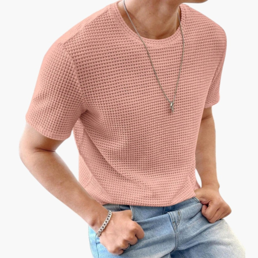 T-shirt Masculina com Superfície Texturizada e Mangas Curtas