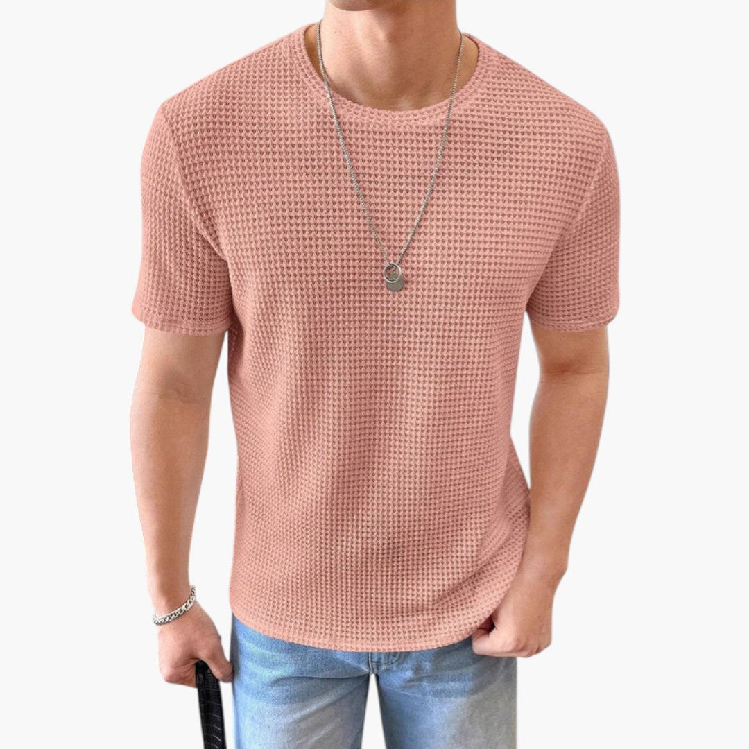 Ανδρικό T-shirt με υφή στην επιφάνεια και κοντά μανίκια