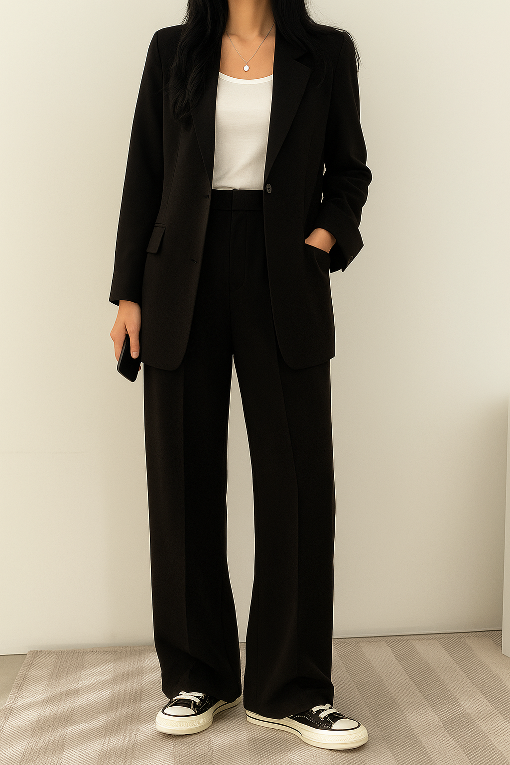 Reign Dames Tweedelig Pak met Blazer en Wijde Pantalon – Elegante 2-Delige Set voor Werk & Casual