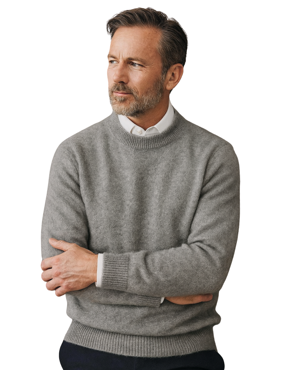 Herre pullover i kashmir med rund hals
