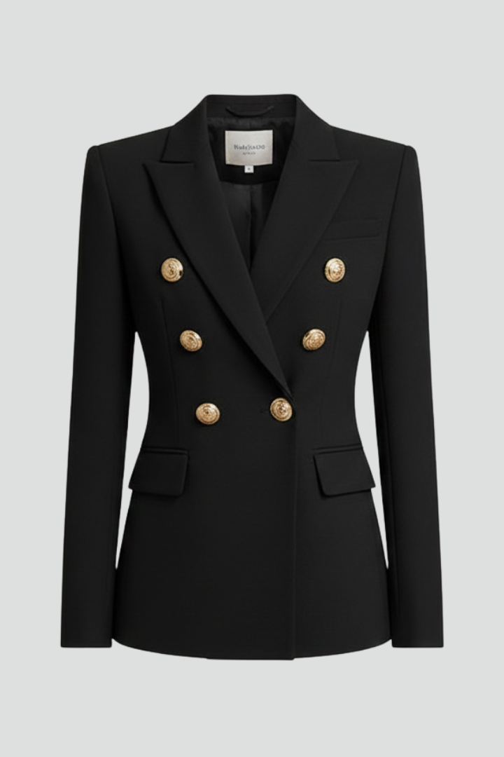 Dobbeltradet blazer til damer med guldknapper | Klassisk figursyet jakke til kontoret og festlige sommerdage i let design