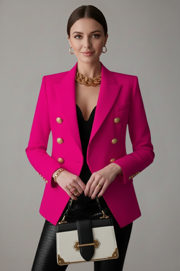 Dobbeltradet blazer til damer med guldknapper | Klassisk figursyet jakke til kontoret og festlige sommerdage i let design