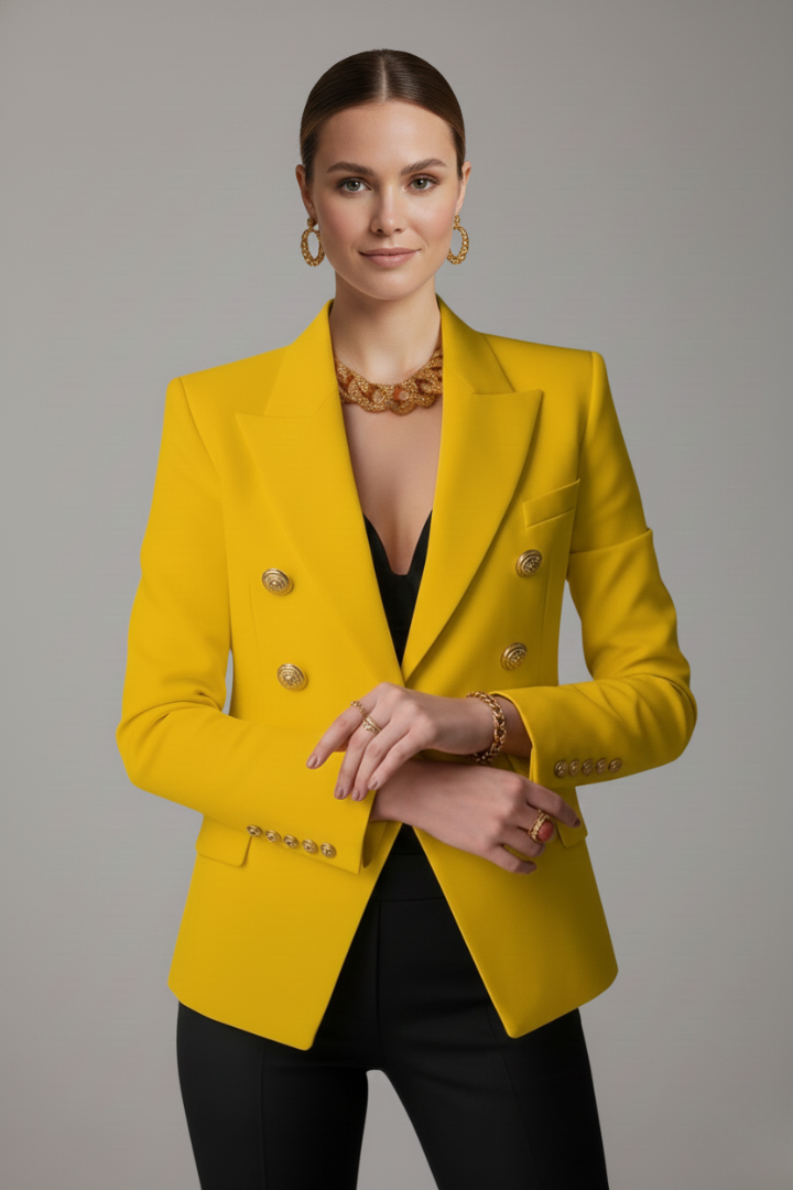 Dobbeltradet blazer til damer med guldknapper | Klassisk figursyet jakke til kontoret og festlige sommerdage i let design