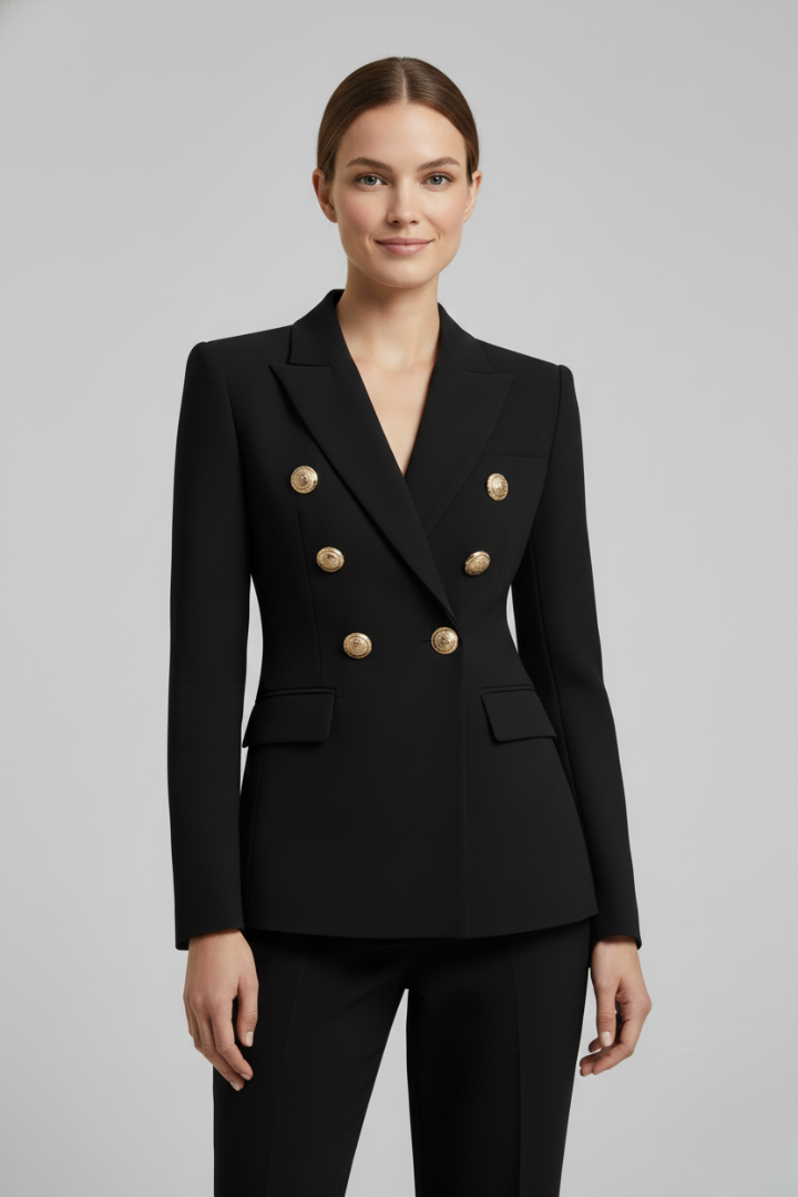 Dobbeltradet blazer til damer med guldknapper | Klassisk figursyet jakke til kontoret og festlige sommerdage i let design