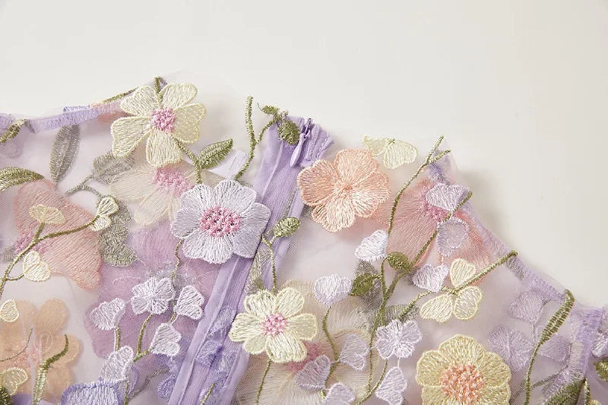 Blomstret Midikjole med Rund Hals og Ærmeløst Design til Dame