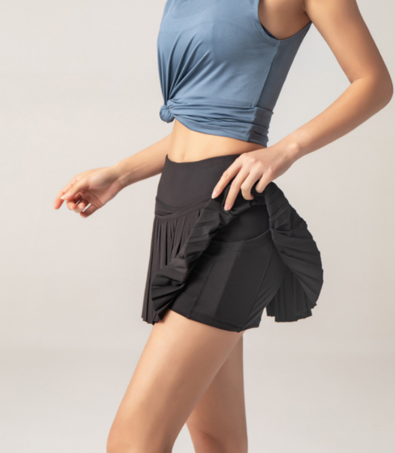 Dame Plisseret Tennis Skort med Bred Linning