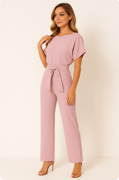 Dame Jumpsuit med Flagermusærmer og Bindebælte