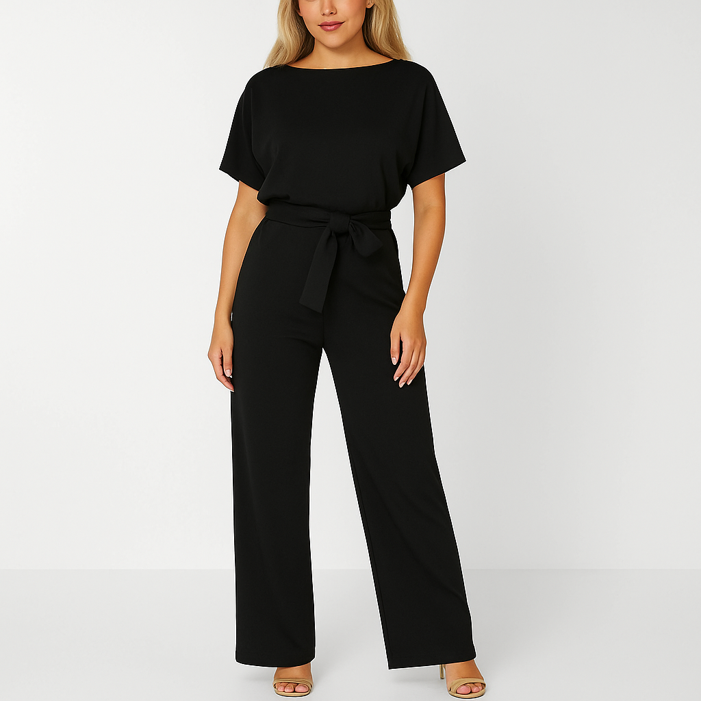 Dame Jumpsuit med Flagermusærmer og Bindebælte