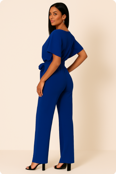 Dame Jumpsuit med Flagermusærmer og Bindebælte