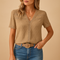 Dame Bluse med V-Hals og Blondedetaljer