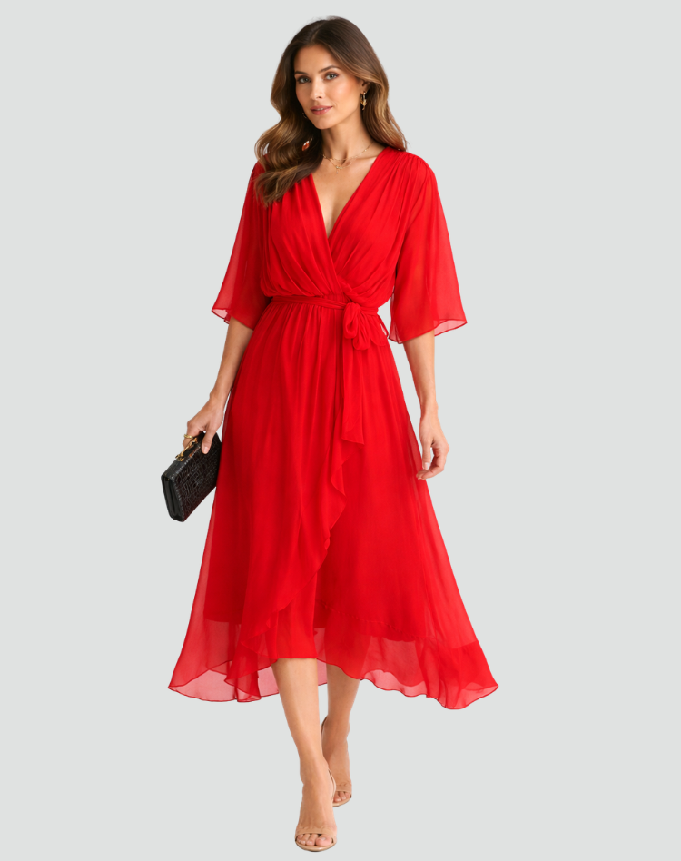 Dame Slå-Om Sommerkjole Maxi – Elegant Lang Kjole med V-Hals til Ferie & Hverdag