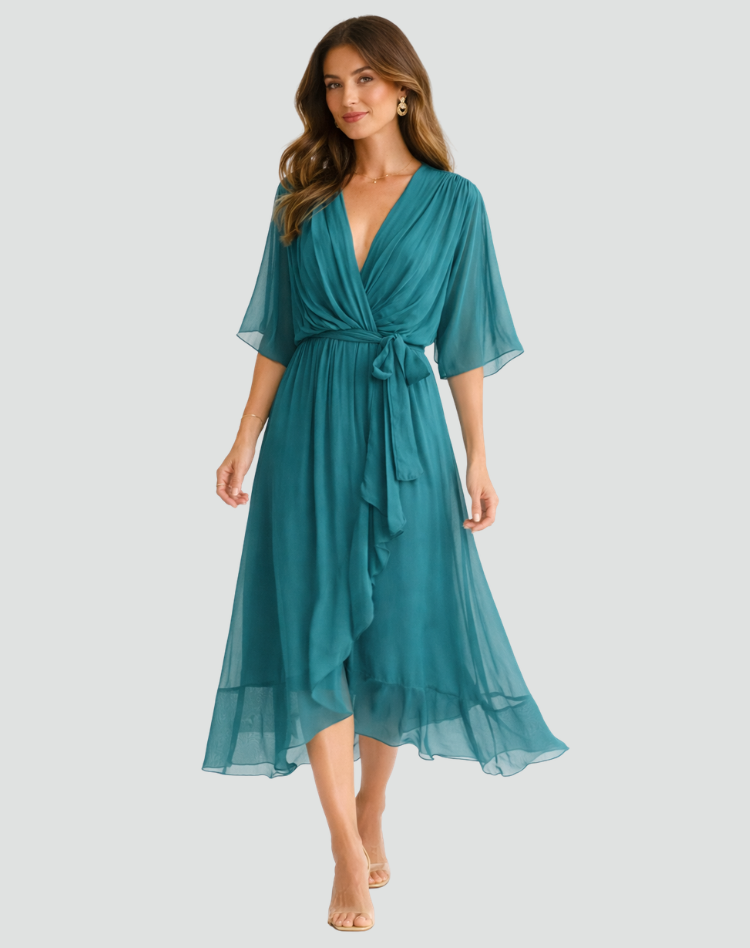 Dame Slå-Om Sommerkjole Maxi – Elegant Lang Kjole med V-Hals til Ferie & Hverdag