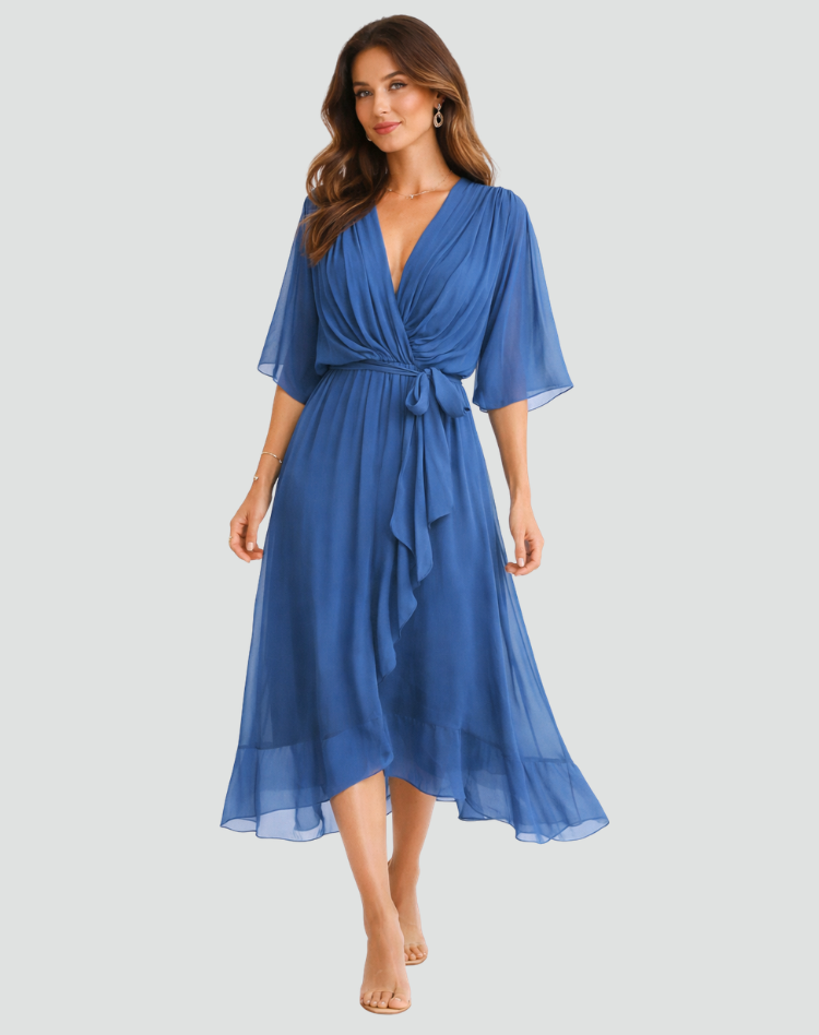 Dame Slå-Om Sommerkjole Maxi – Elegant Lang Kjole med V-Hals til Ferie & Hverdag