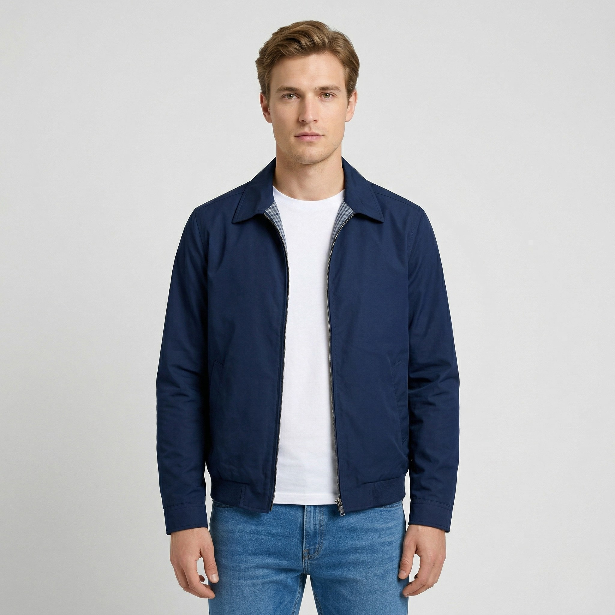 Giacca Harrington da uomo con collo e fodera a quadri per uso quotidiano