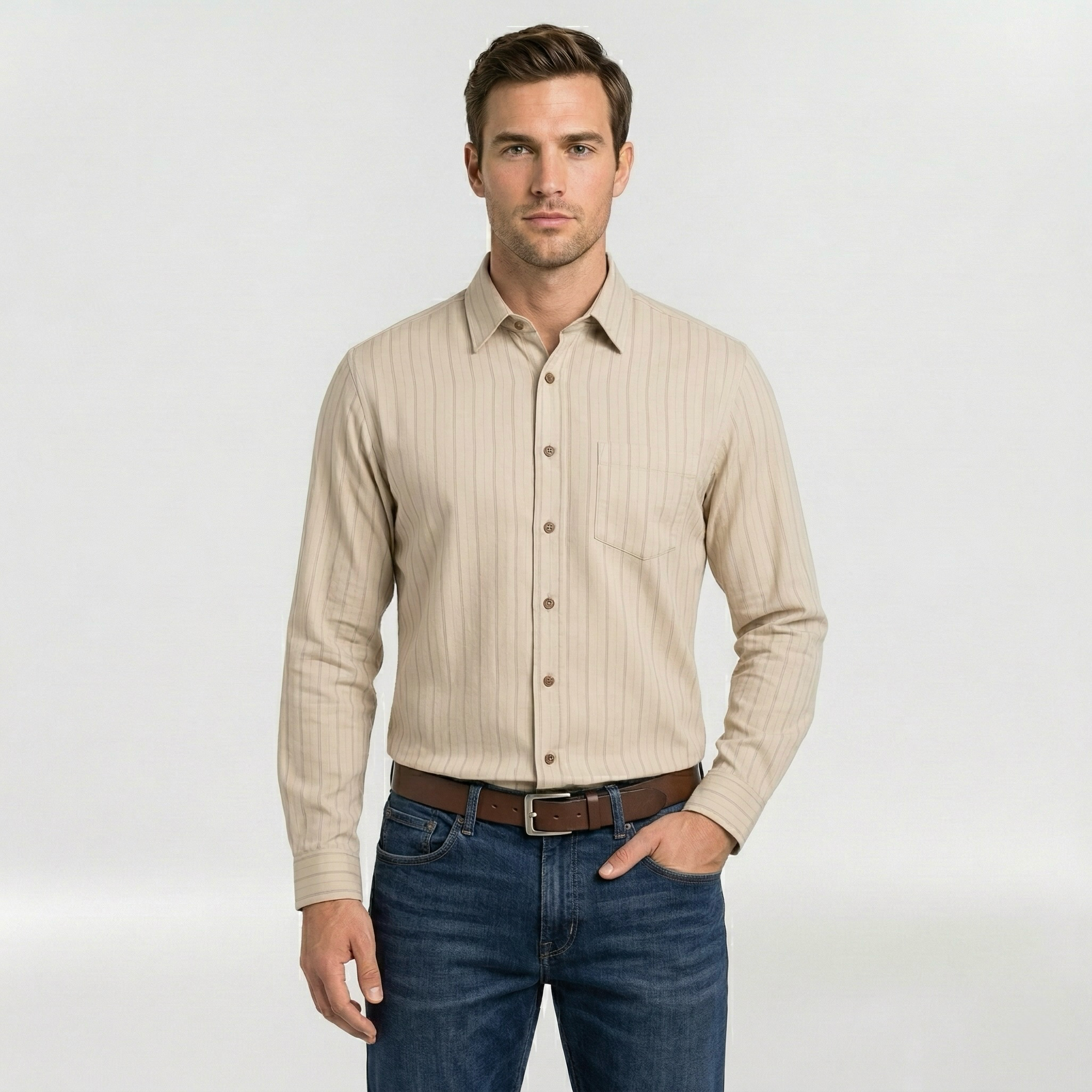 Chemise à manches longues pour homme avec fermeture à boutons pour un usage quotidien