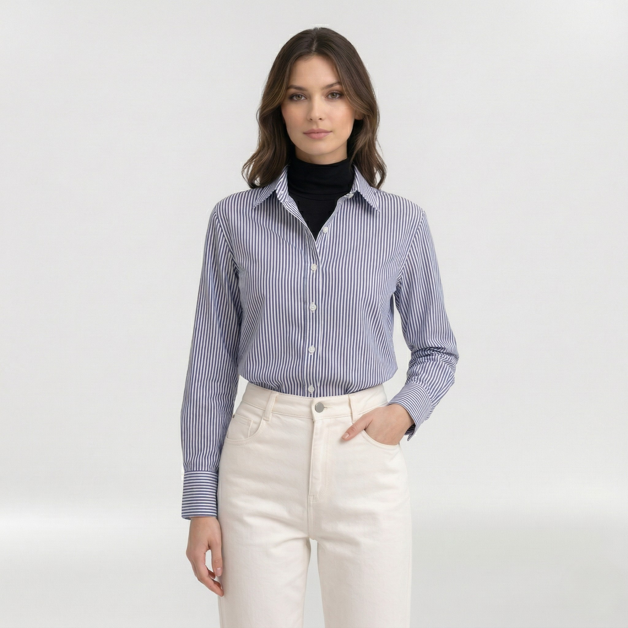 Proužkovaná košile pro ženy s knoflíkovým zapínáním a dlouhými rukávy pro každodenní nošení