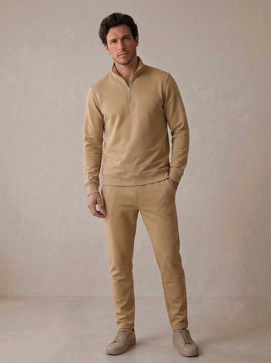Bomulds Tracksuit til Mænd med Half Zip