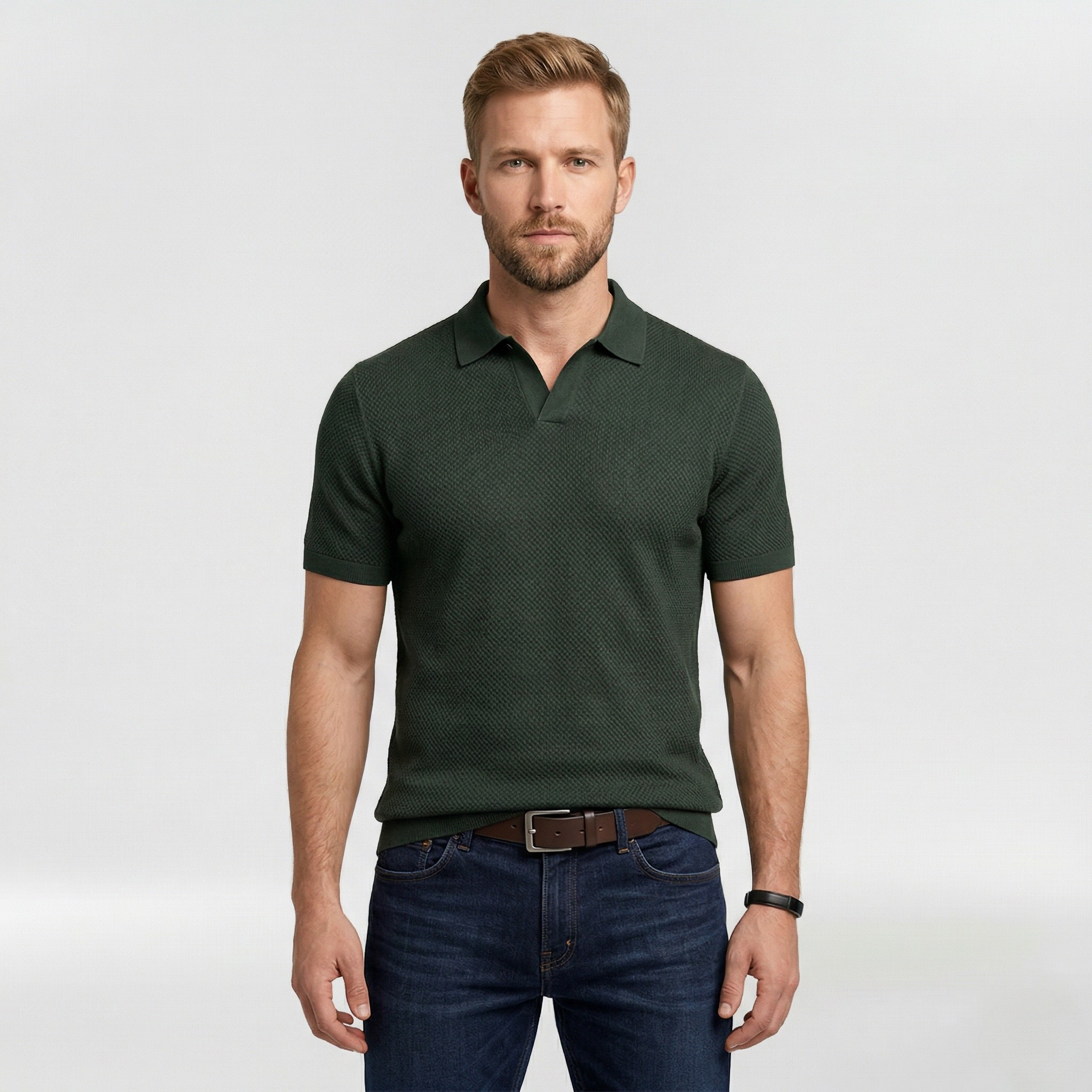 Polo pour homme en maille texturée à manches courtes pour un usage quotidien