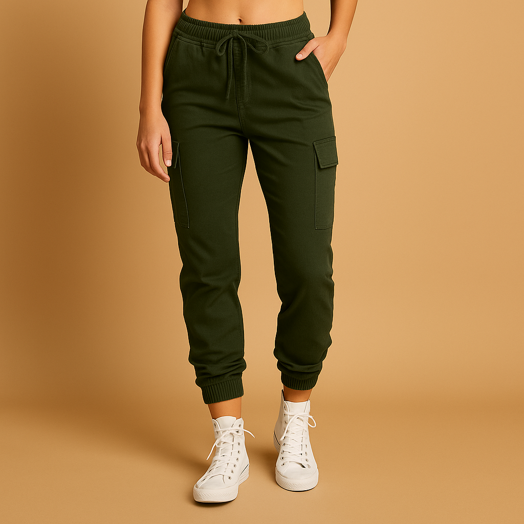 Aansluitende Cargo Broek met Hoge Taille voor Dames