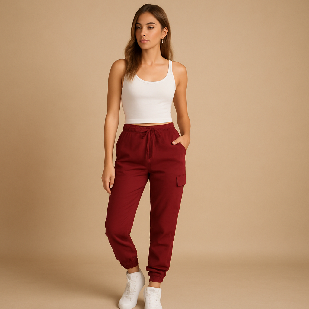 Aansluitende Cargo Broek met Hoge Taille voor Dames