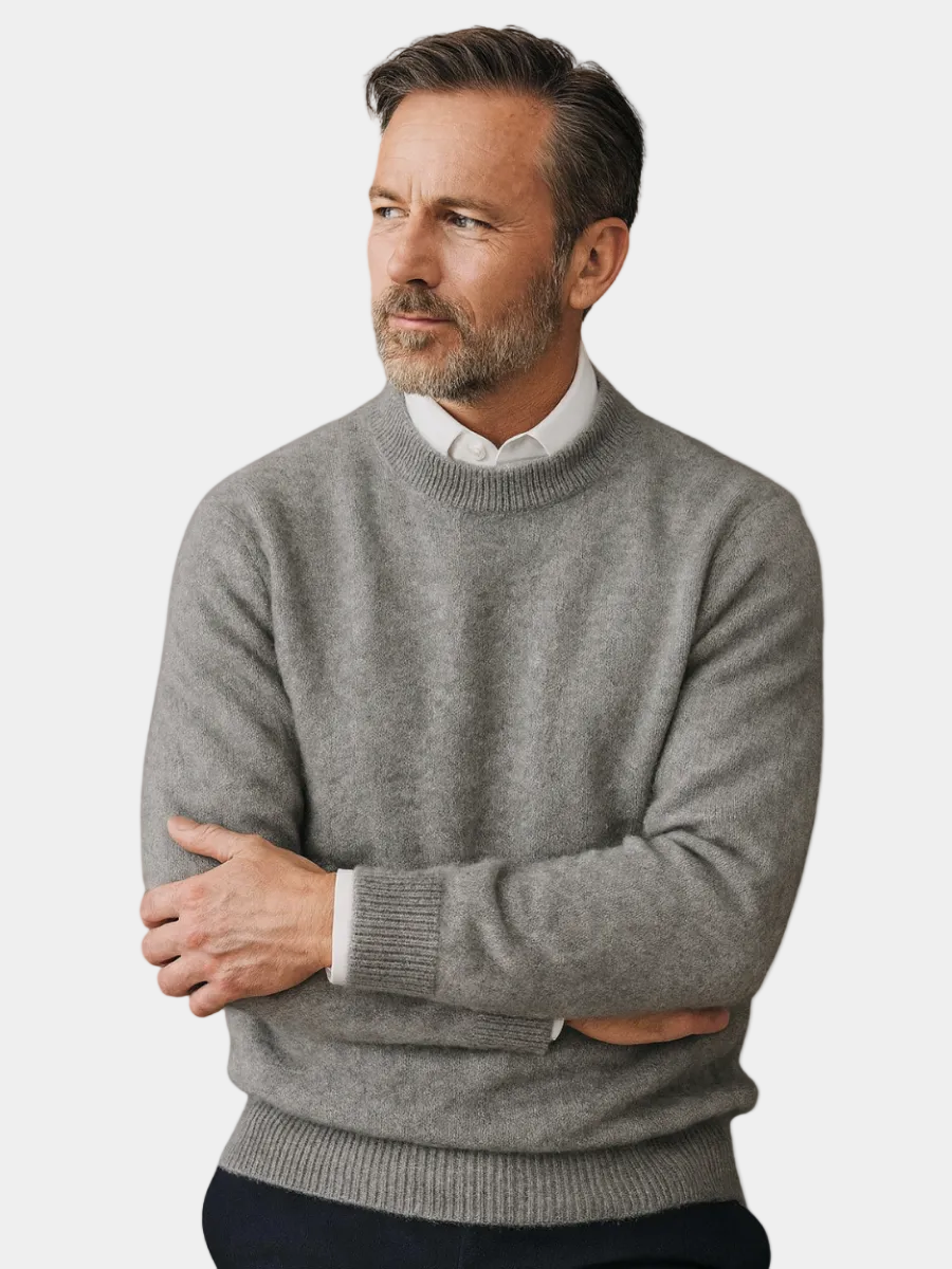 Herre pullover i kashmir med rund hals