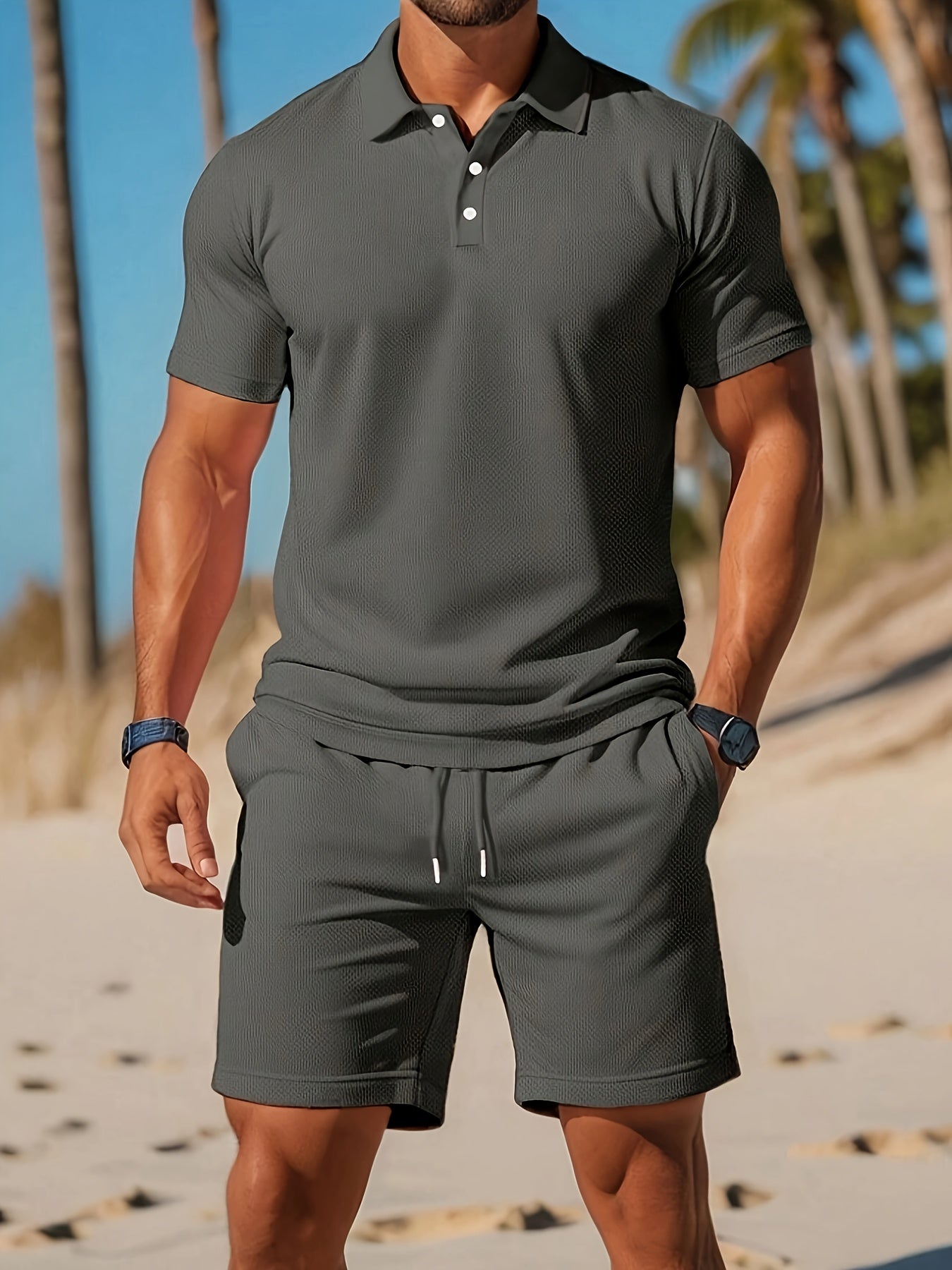Herre Todelt Polo Sæt med Shorts i Komfortabel Pasform