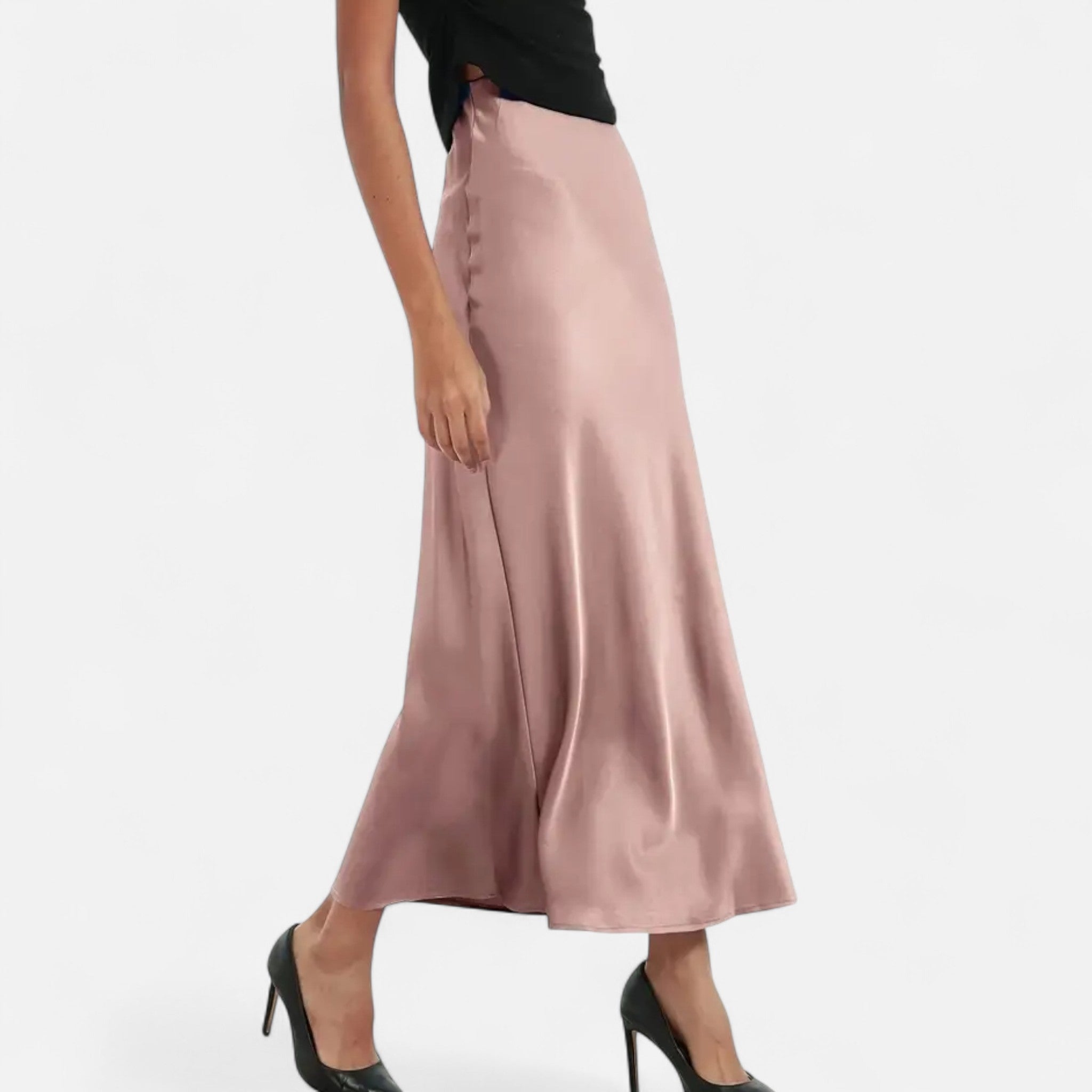 Women's High-Waisted Satin Midi Skirt