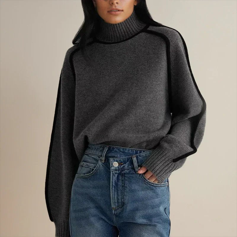 Oversized Rullekravestrik til Kvinder med Kontrastkanter