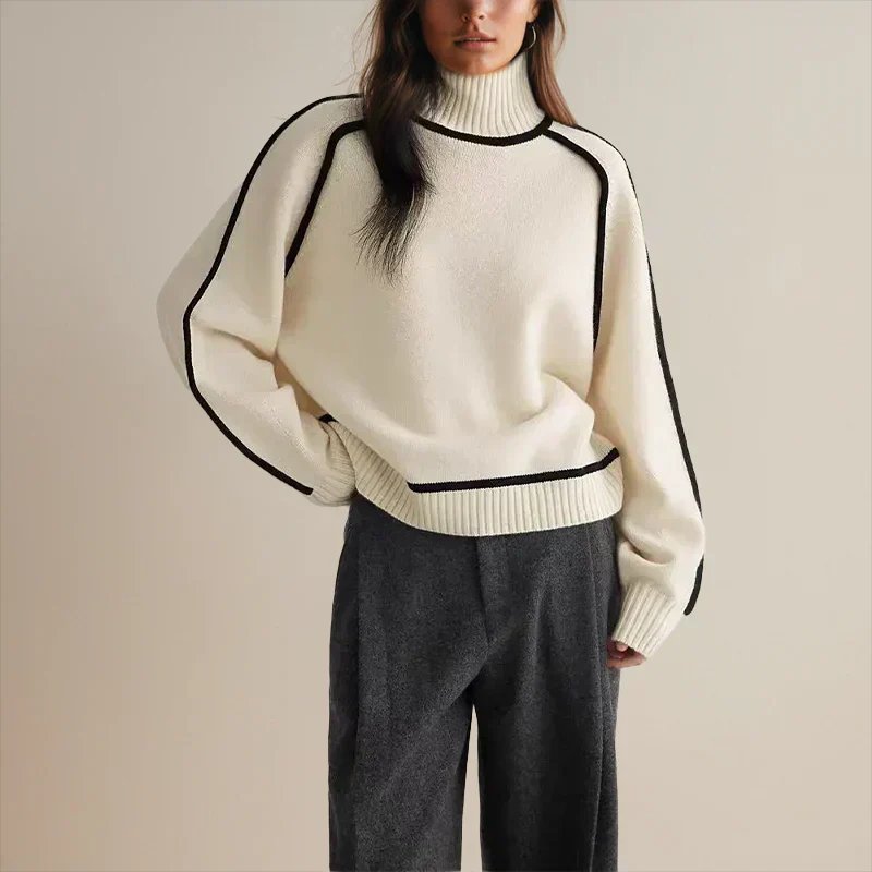 Oversized Rullekravestrik til Kvinder med Kontrastkanter