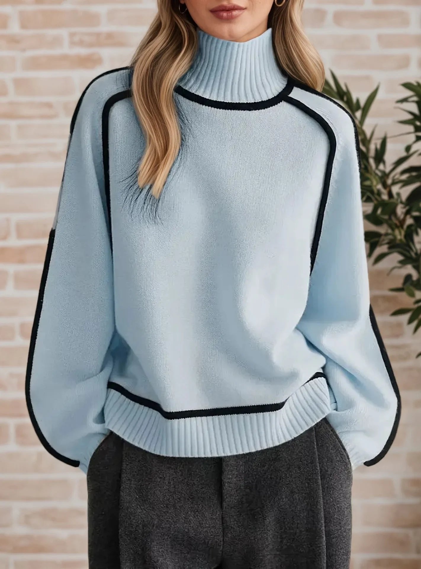Oversized Rullekravestrik til Kvinder med Kontrastkanter