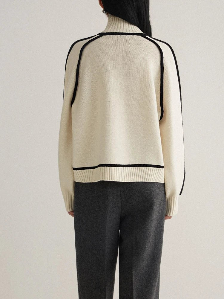 Oversized Rullekravestrik til Kvinder med Kontrastkanter